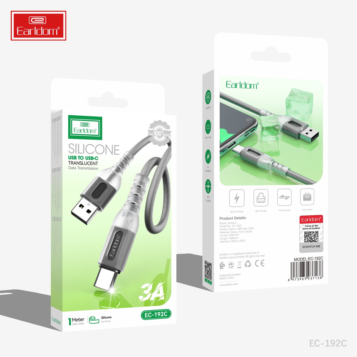 Câble en silicone 4 en 1 Earldom Gris ET-IC02