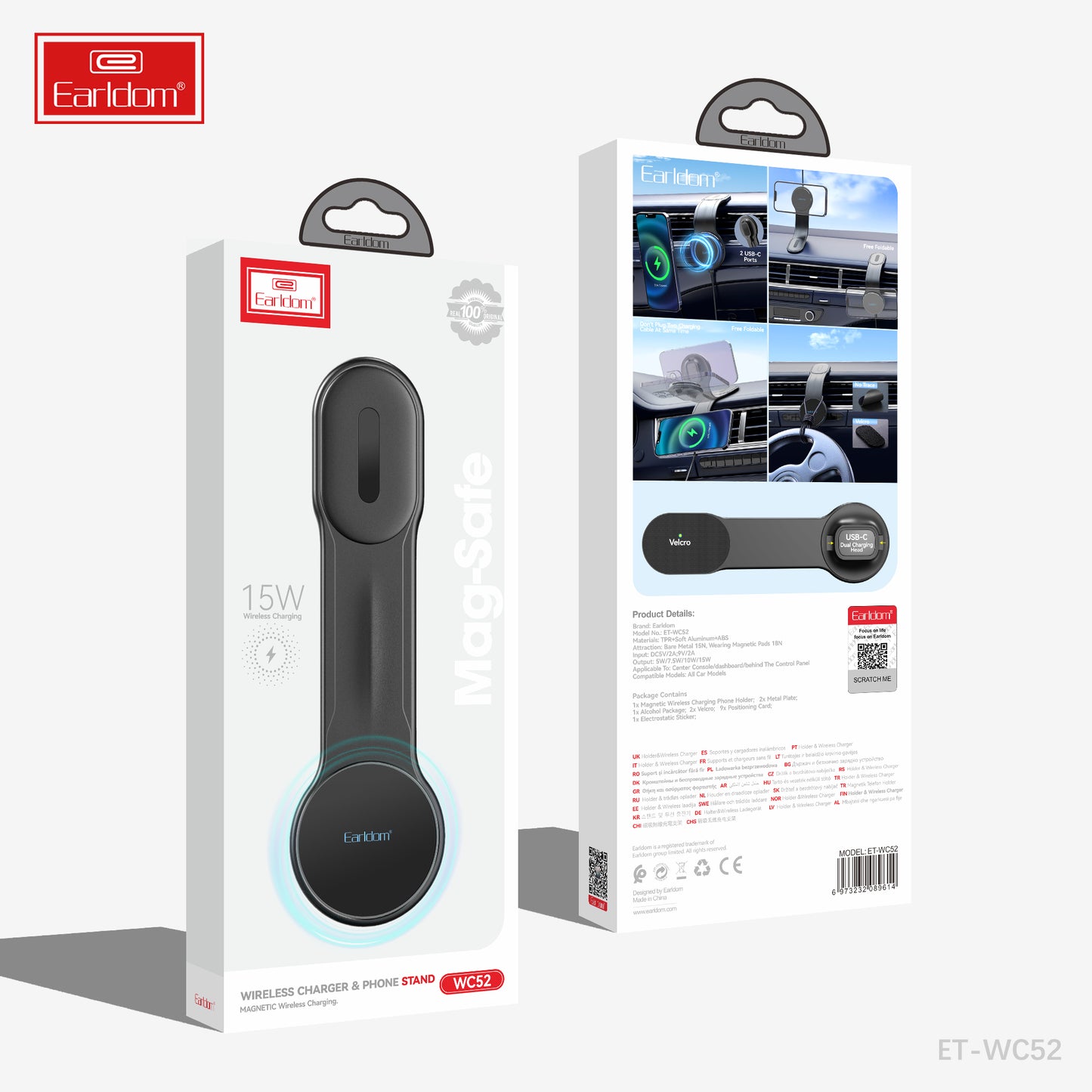 Earldom 15W Wireless car Charger Black ET-WC53