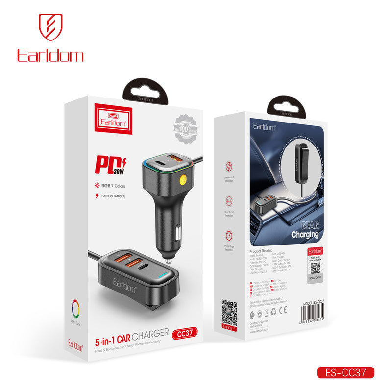 Chargeur de voiture Earldom 3 ports 200 W CC35 Noir