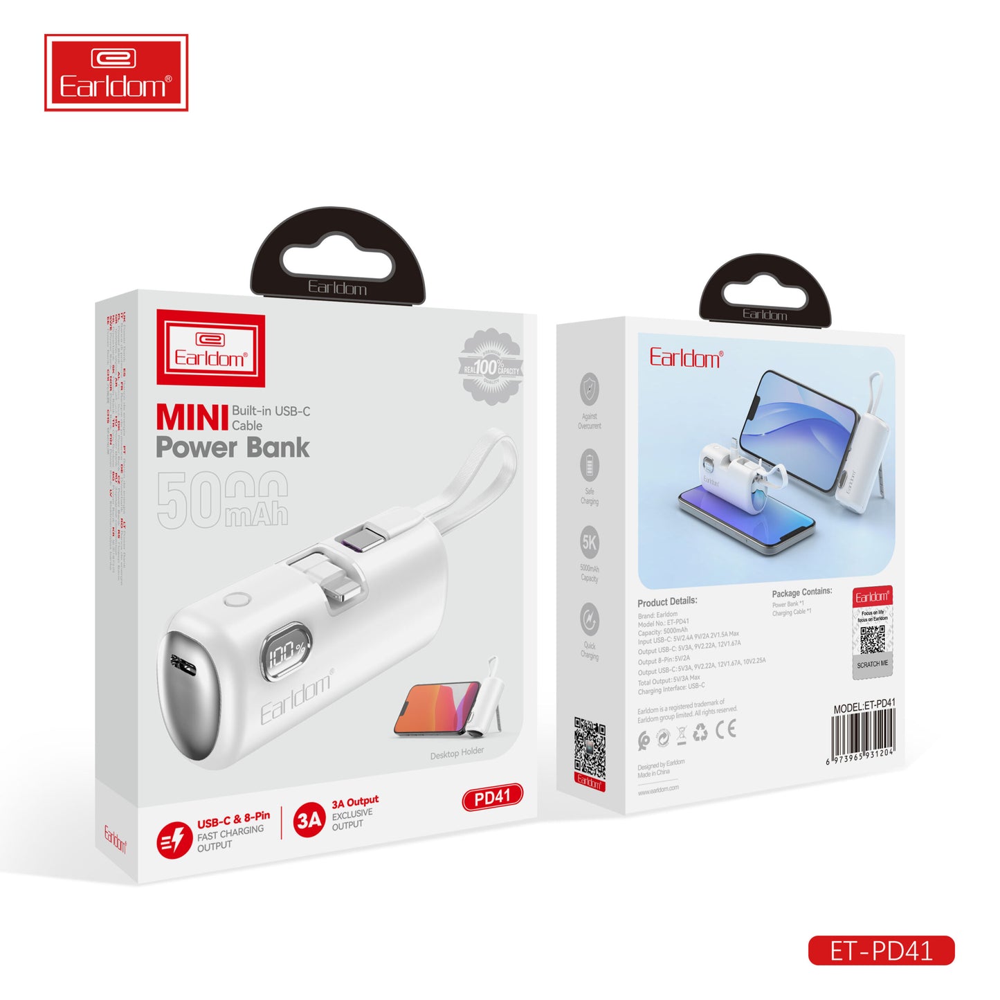 Adaptateur secteur Earldom 10 000 mAh 22,5 W PD29 Noir