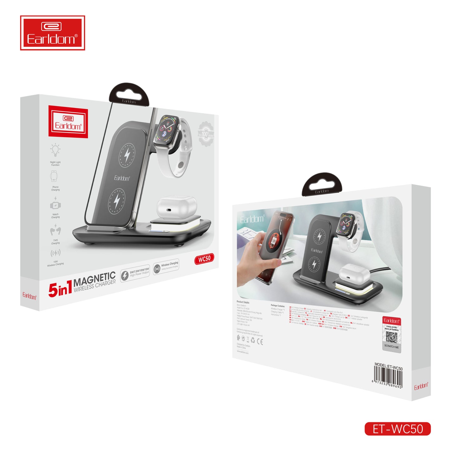 Chargeur de voiture sans fil Earldom pour grille d'aération WC46 Noir