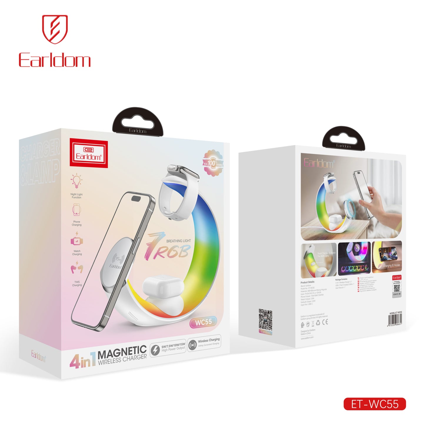 Chargeur sans fil Earldom 4 en 1 15 W WC51 Noir