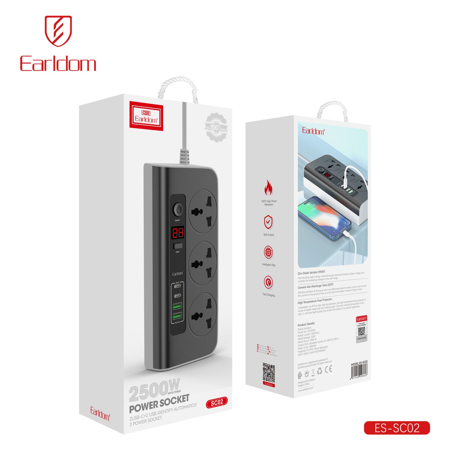 Adaptateur de voyage universel Earldom 1-World LC18 Noir