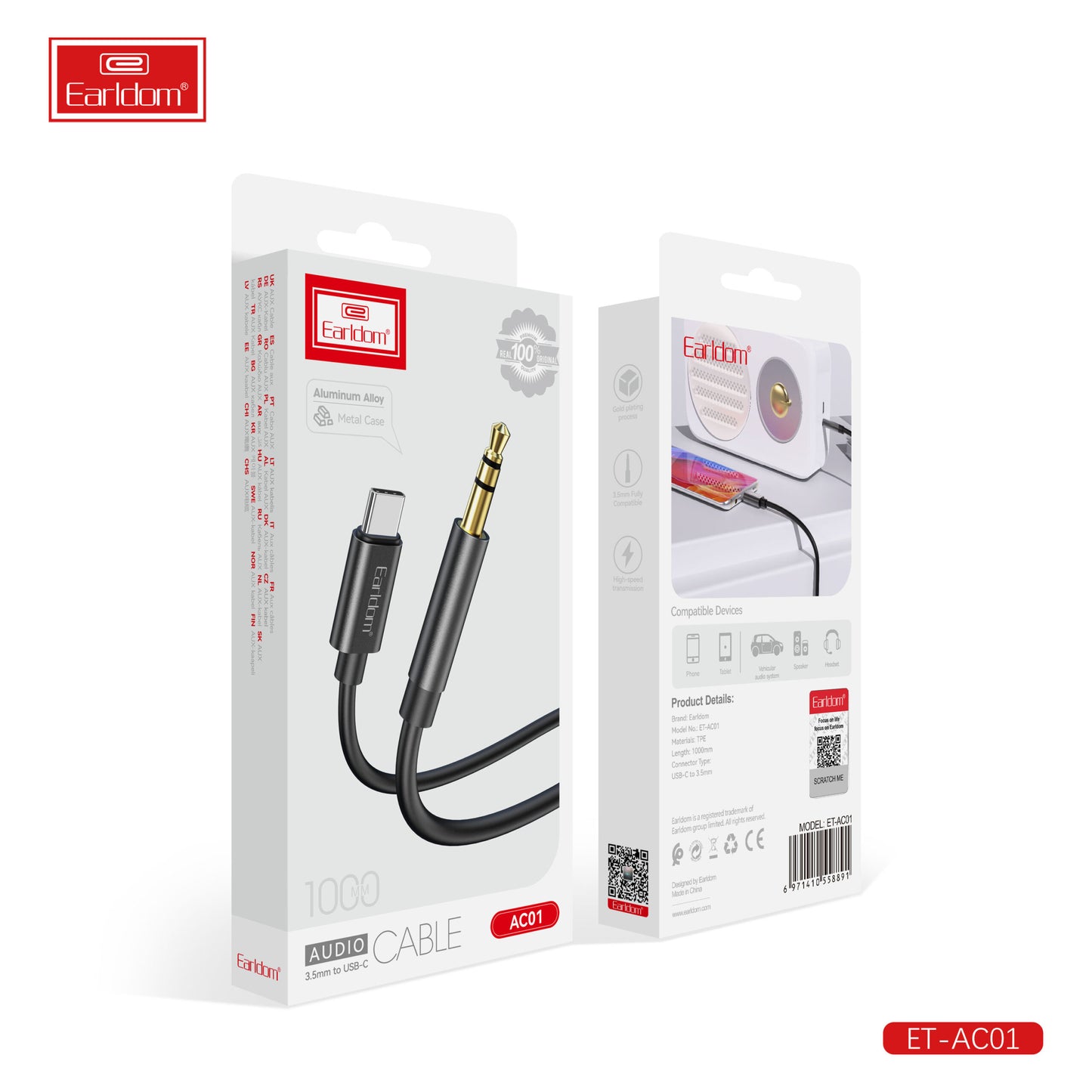 Earldom 2 in 1 120W Power Adpater & USB-C Data Cable EU48C White