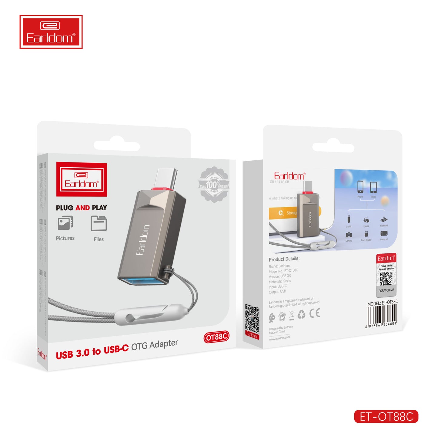 Adaptateur Earldom USB 3.0 vers OTG 8 broches OT87L Noir