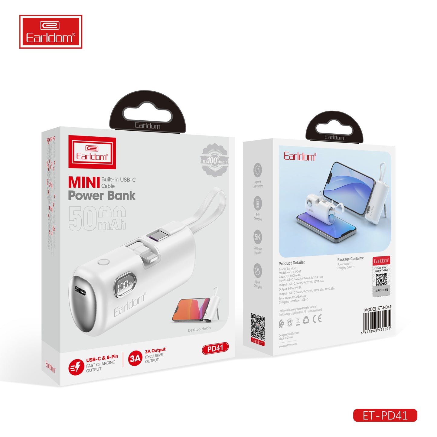 Earldom (50000MAh) 2in1 3A ios&type-c Portable Power bank White ET-PD41