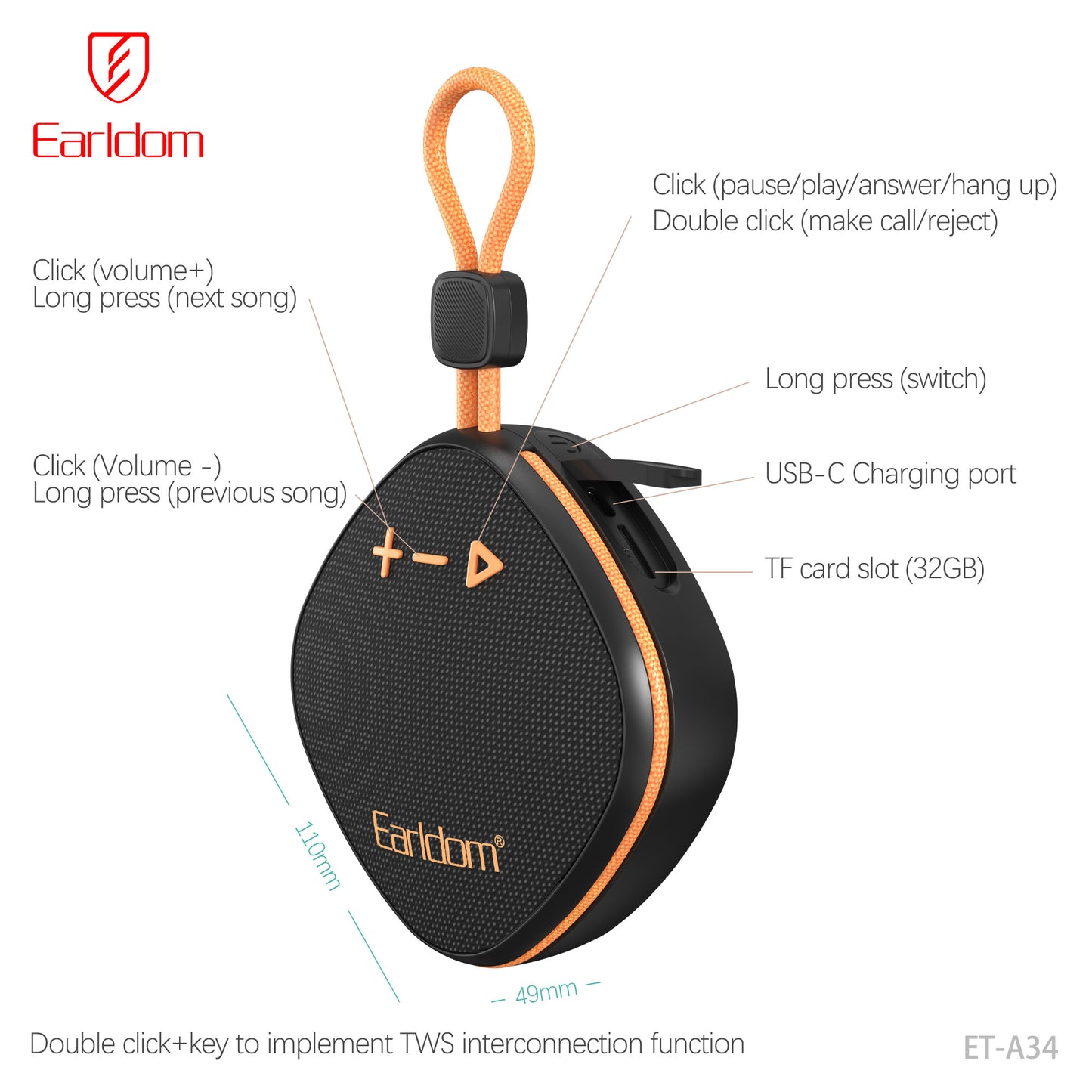 Earldom Portable Mini Wireless Speaker ET-A34