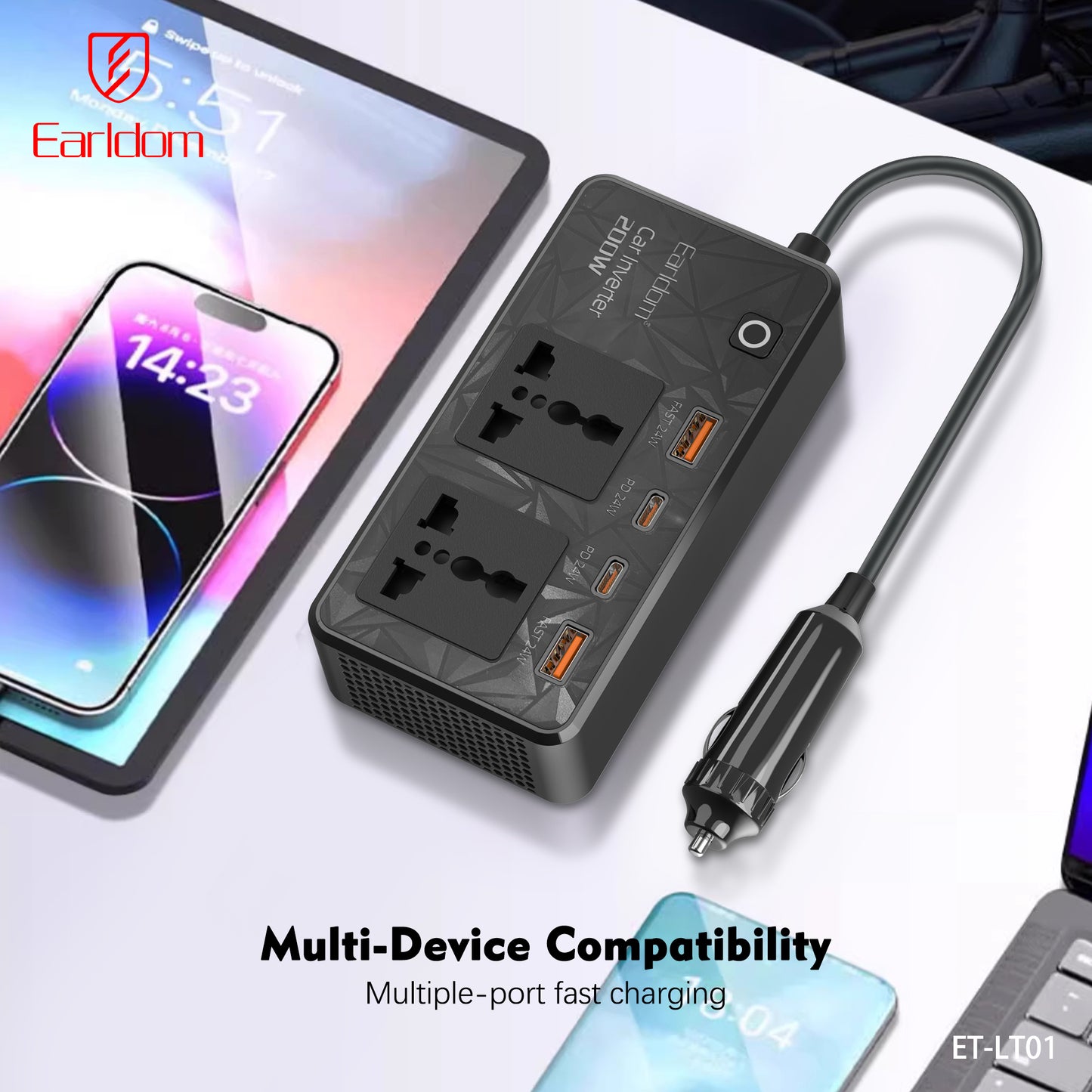 Earldom 200W Car Power Inverter Black ET-LT01