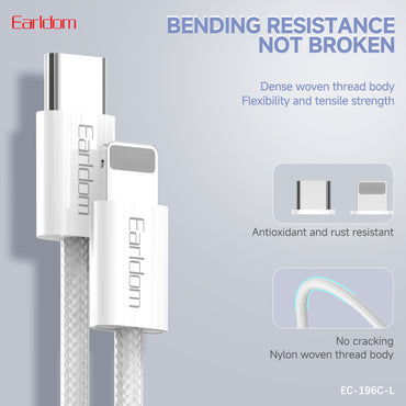 Earldom 30W USB-C to 8 Pin Fast Data Cable White EC-196 C-L