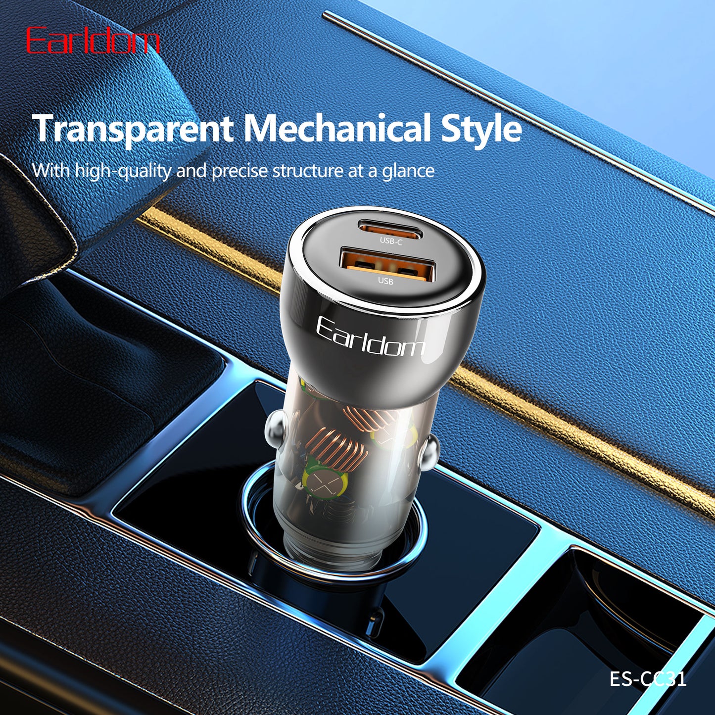 Earldom 30W USB+USB-C Quick Car Charger Black Without Cable CC31
