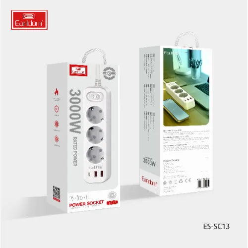 Earldom 3000W 6-in-1 Rated Power Socket White ES-SC13