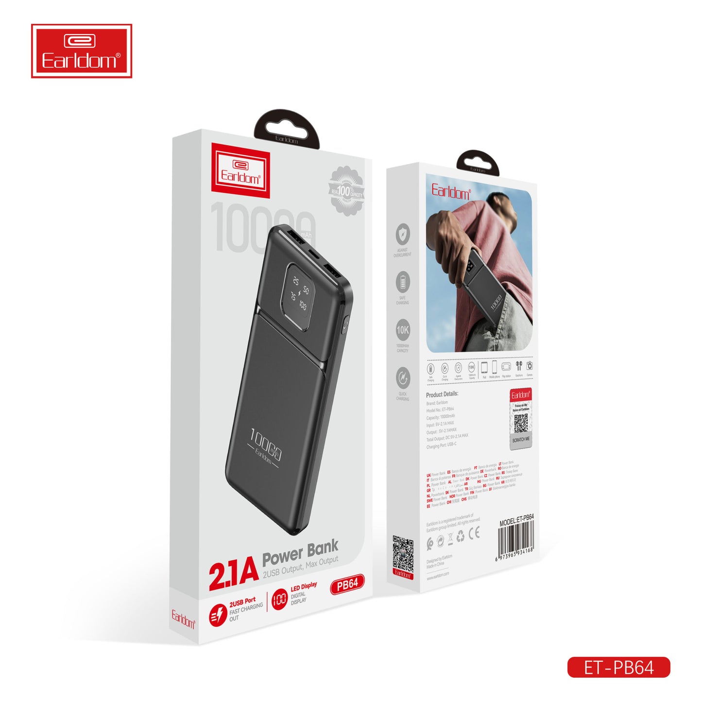 Earldom 5-en-1 Batterie externe de poche sans fil PB57 Noire