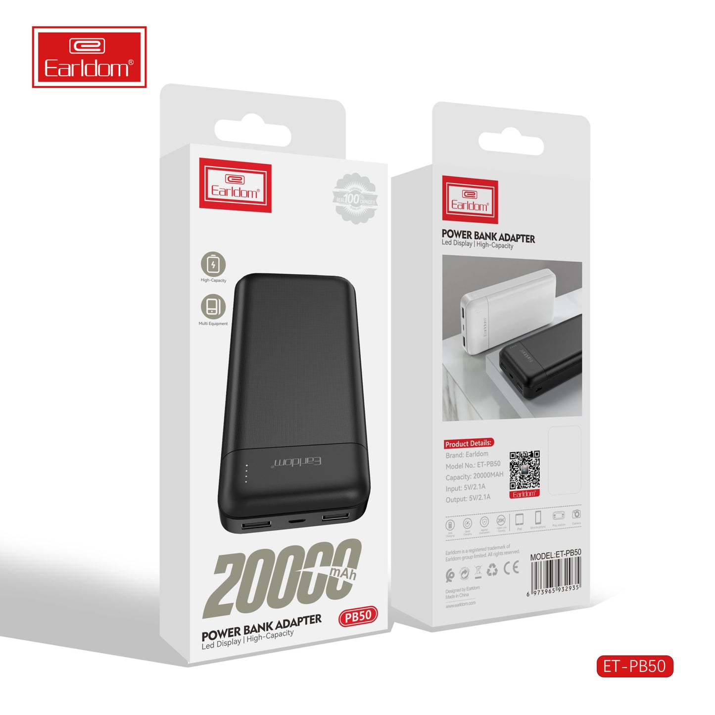 Earldom Power Bank 4 en 1 avec câbles de sortie intégrés PB46 Noir