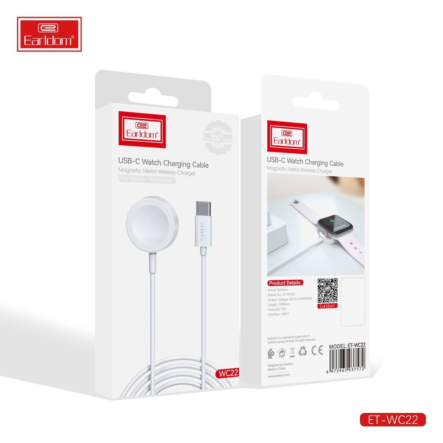 Câble de charge magnétique sans fil pour montre Earldom WC21 Blanc