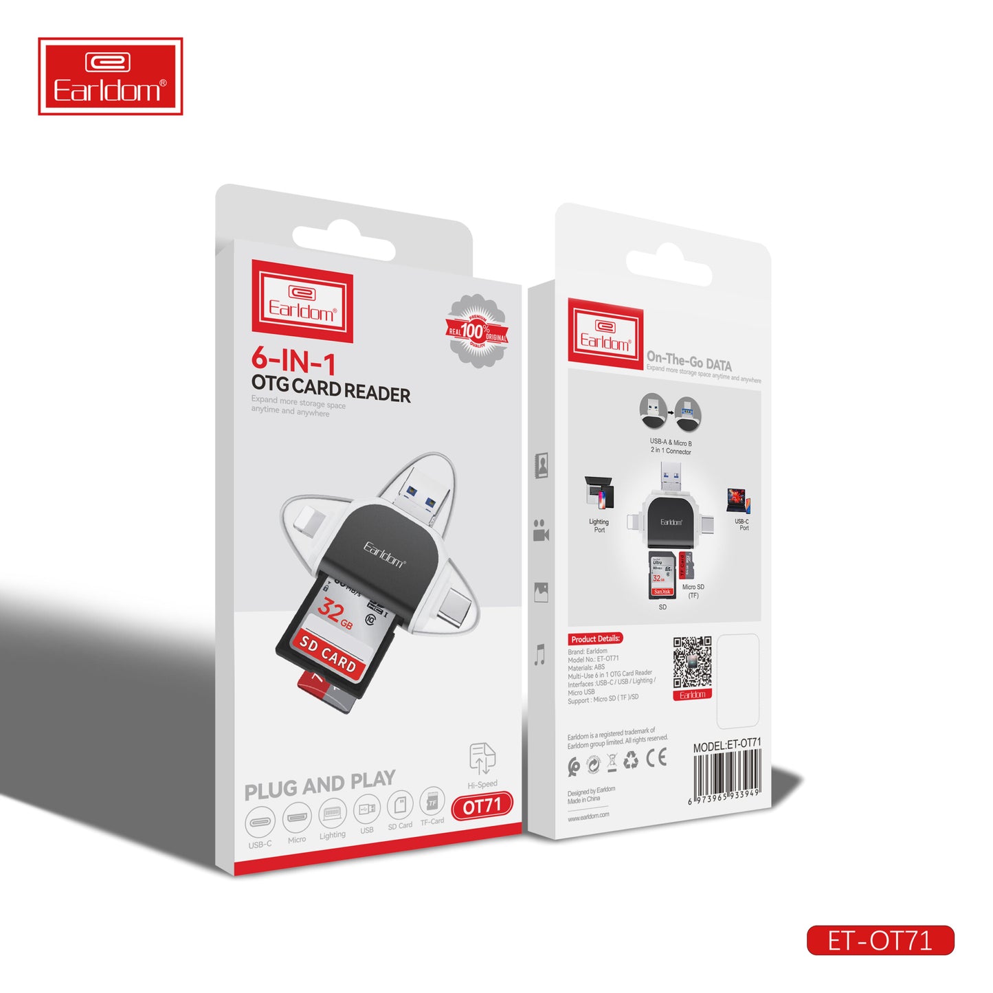 Earldom OTG | Lecteur de cartes multifonction USB 2.0 OT71 Noir