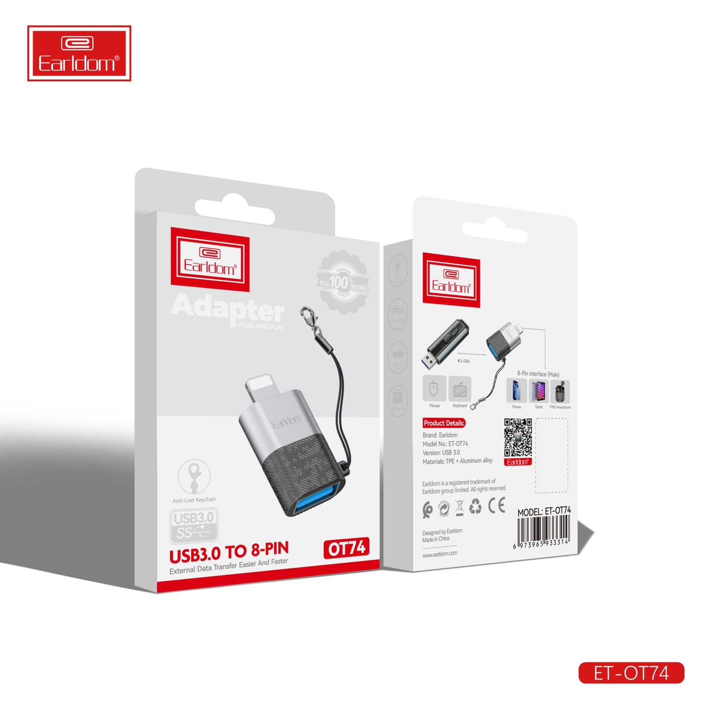 Adaptateur de transfert de données externe Earldom USB 3.0 vers micro OT73 Noir