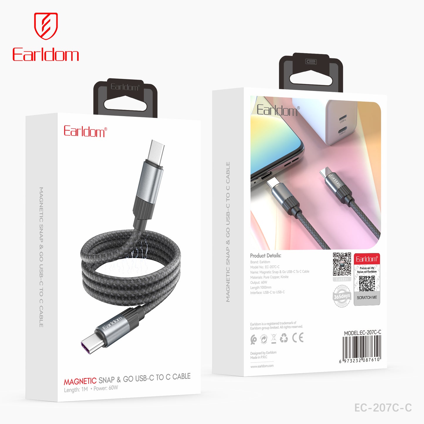 Earldom Magnetic Snap & Go USB-C Cable Black EC-207C