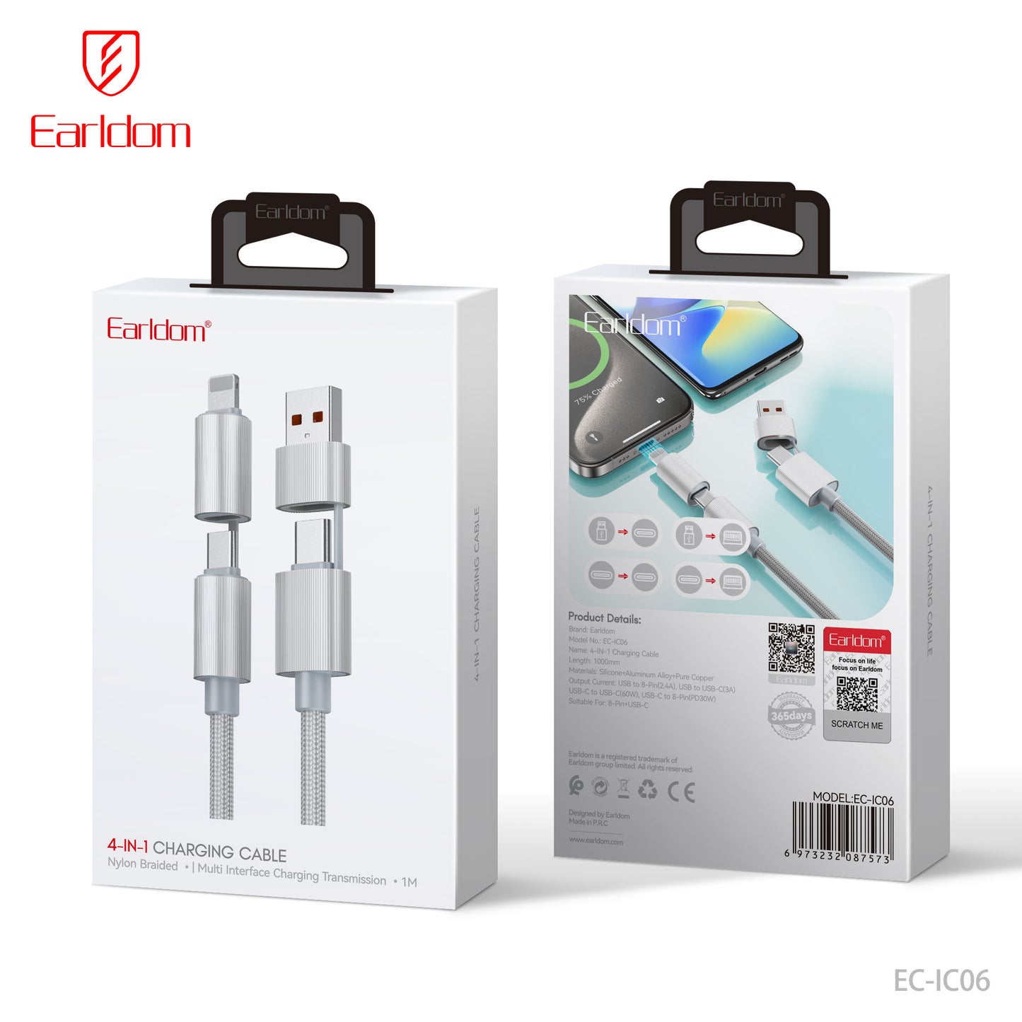 Earldom Magnetic Snap & Go USB-C to L Cable BlackEC-207C-L