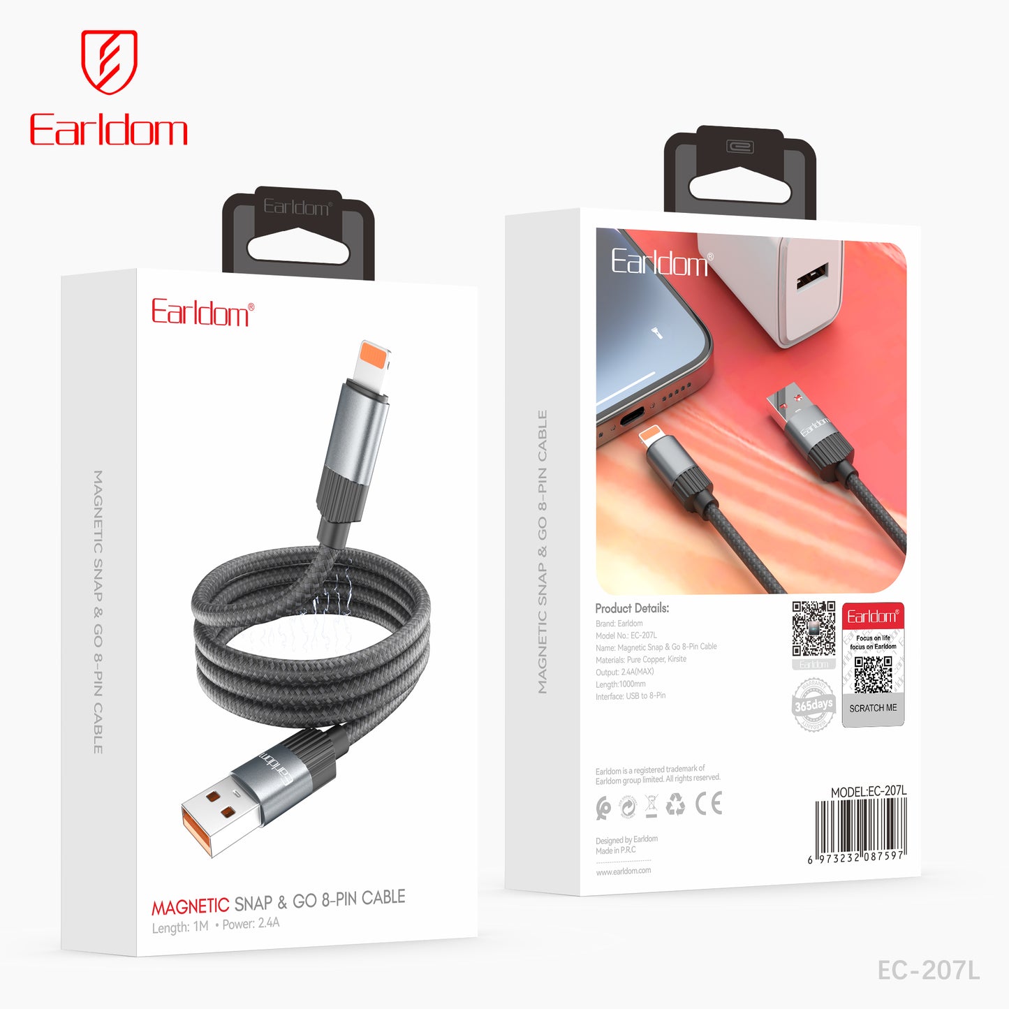 Earldom Magnetic Snap & Go 8-Pin Cable BlackEC-207L