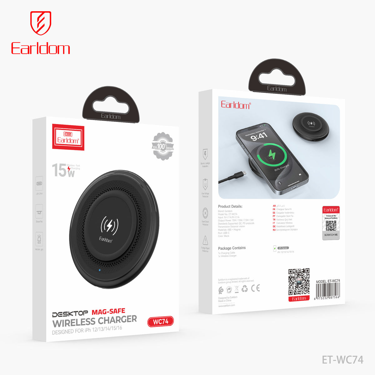 Earldom Desktop Mag Safe Wireless Charger Black ET-WC74