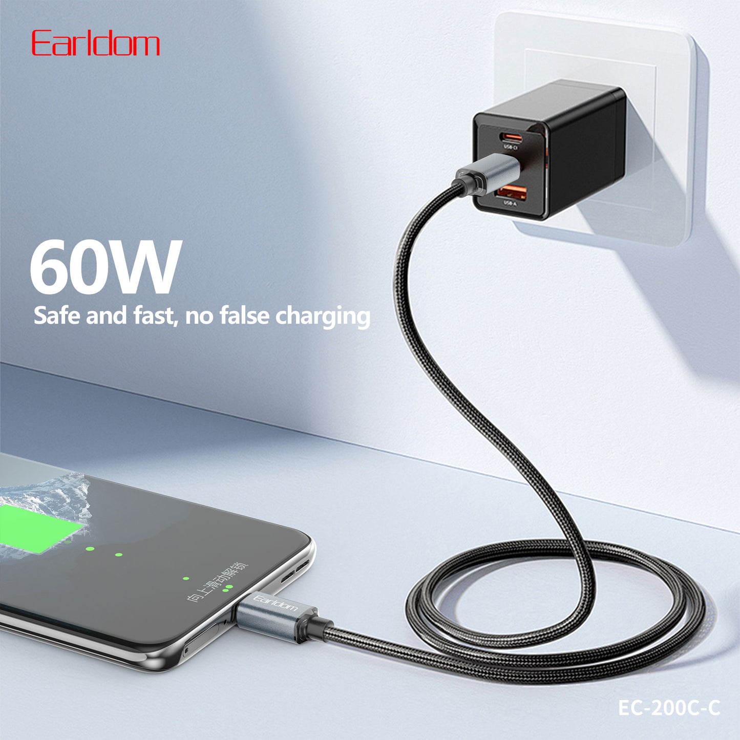 Earldom 60W USB-C Data Cable Black EC-200C-C