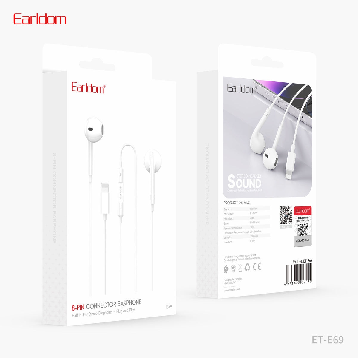 Earldom Earphones for 8-Pin White ET-E69L