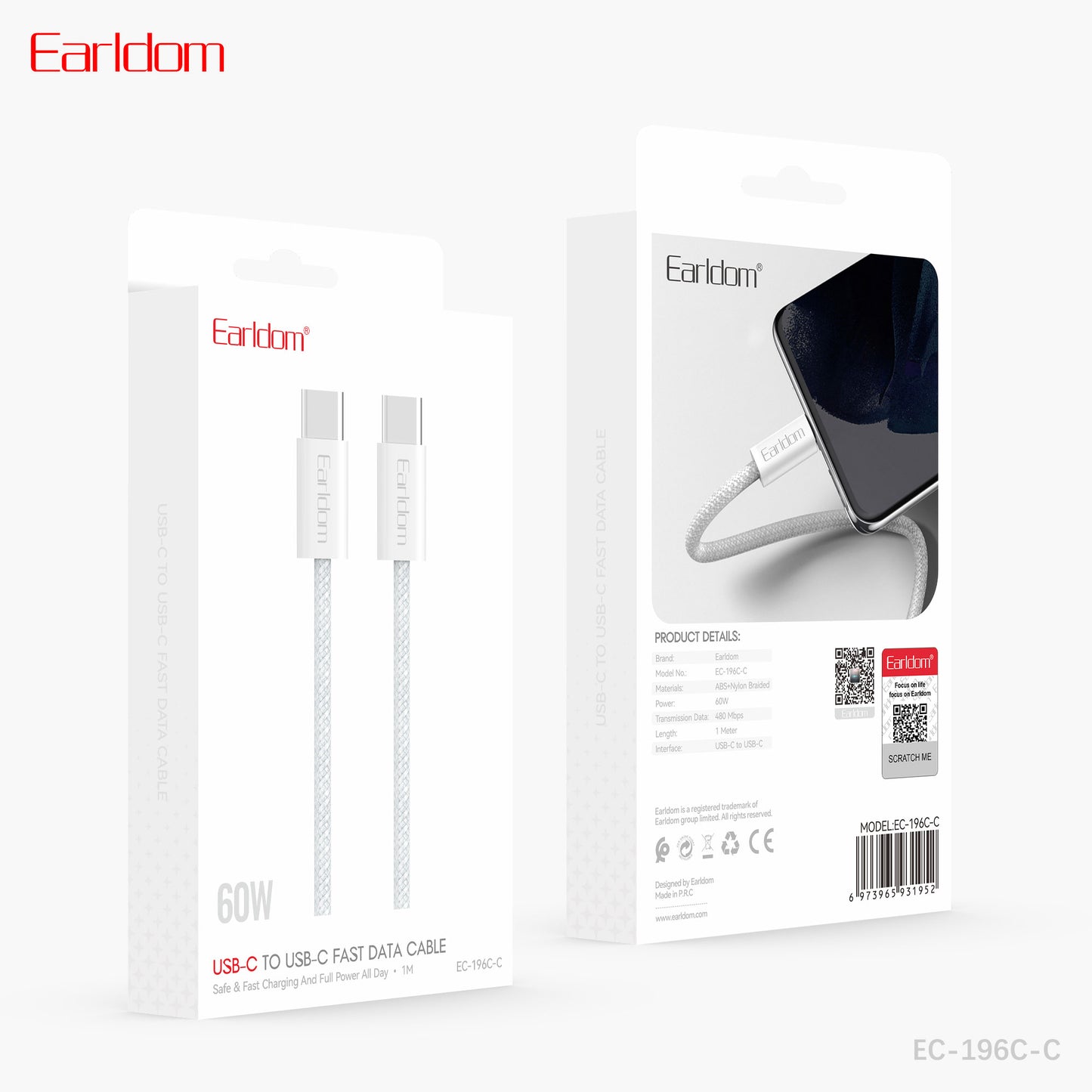 Earldom 60W 1000mm Fast Data Cable White EC-196 C-C