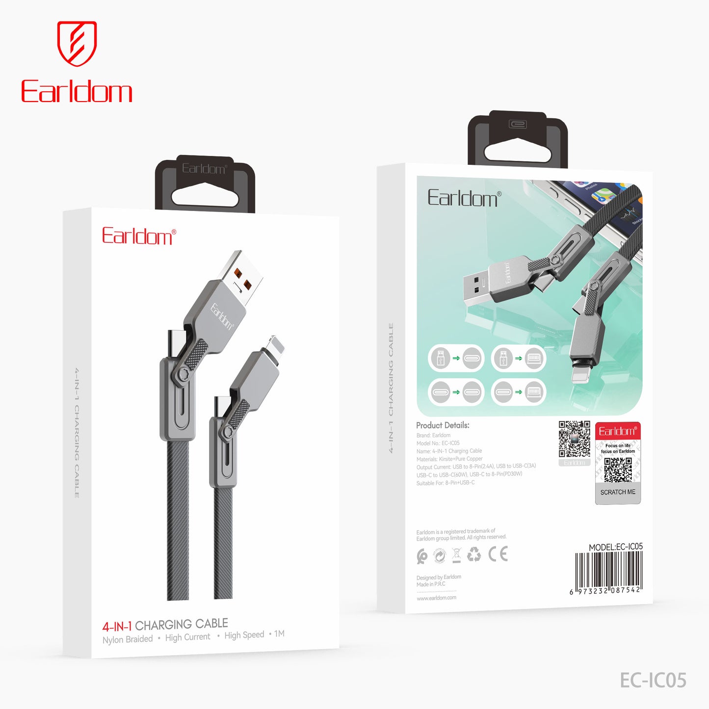 Earldom 4-in-1 Charging cable Black EC-IC05