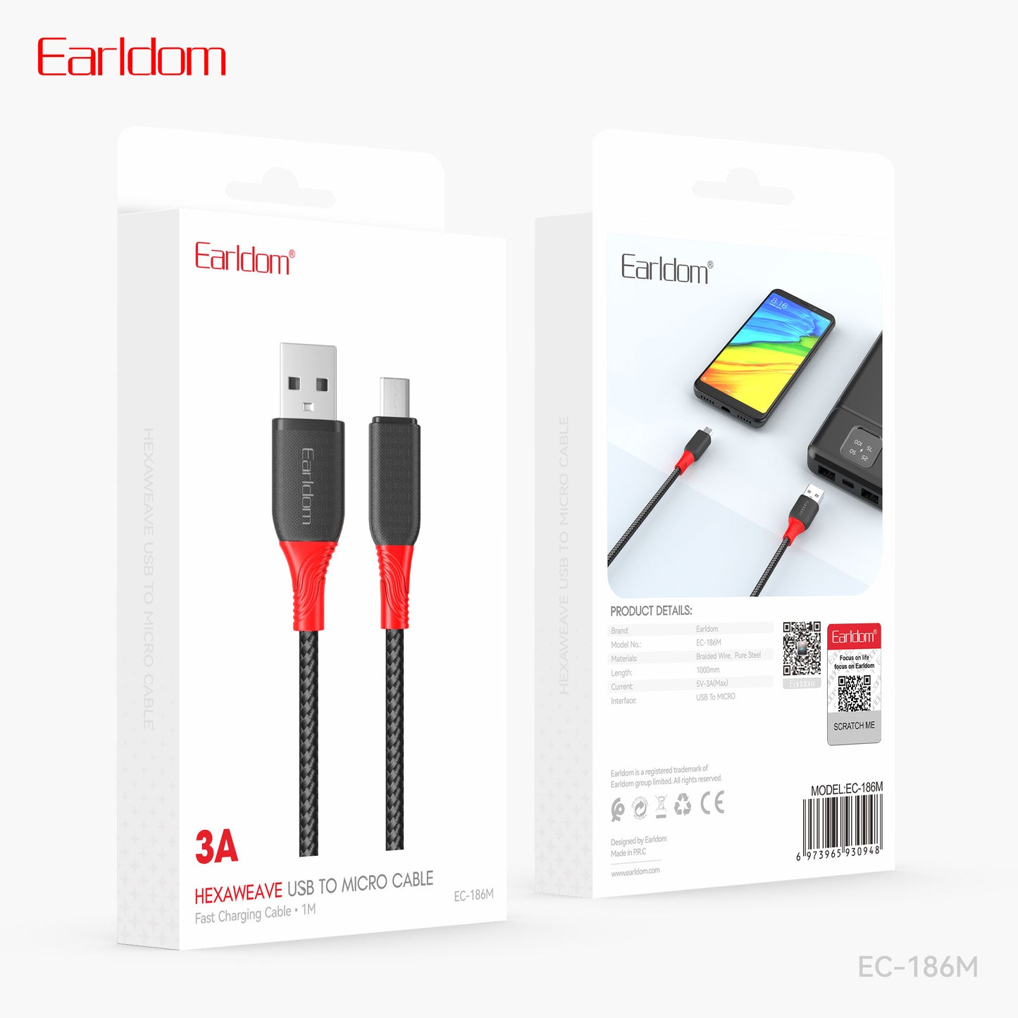Earldom USB to Micro fast charging cable 2.4A Black EC-186M