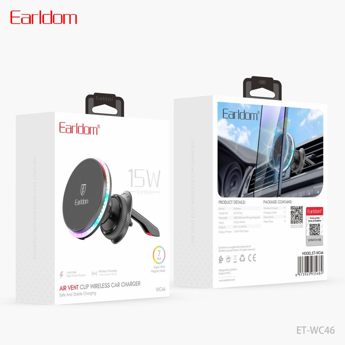 Earldom Air Vent Clip Wireless Car charger Black ET-WC46