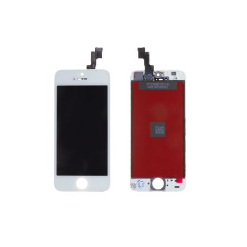 White iPhone replacement LCD screen and digitizer assembly front and back on white background