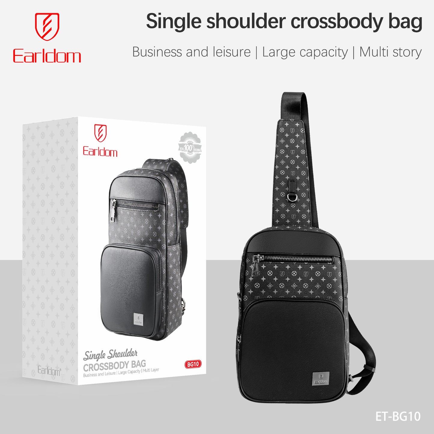 Earldom Single Sholuder Crossbody Bag Black ET-BG10