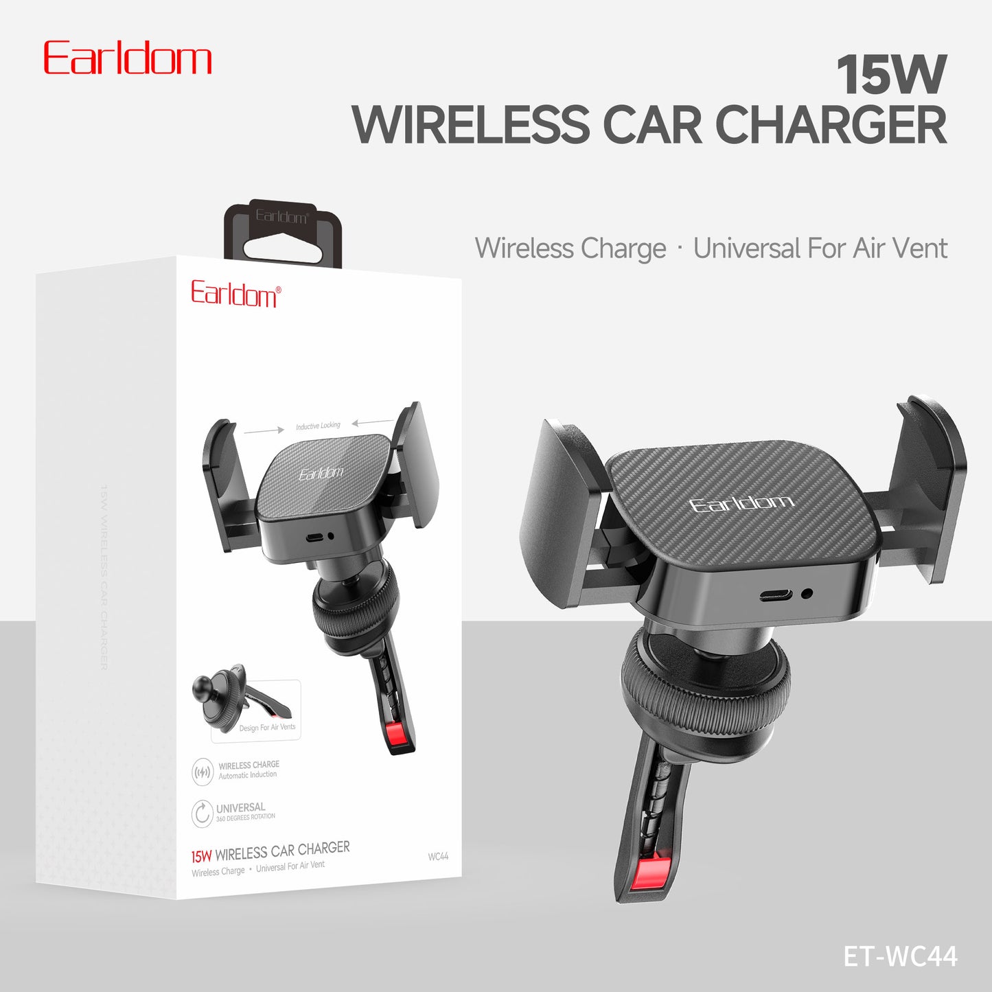 Earldom 15W Wireless Car Charger Black ET-WC44