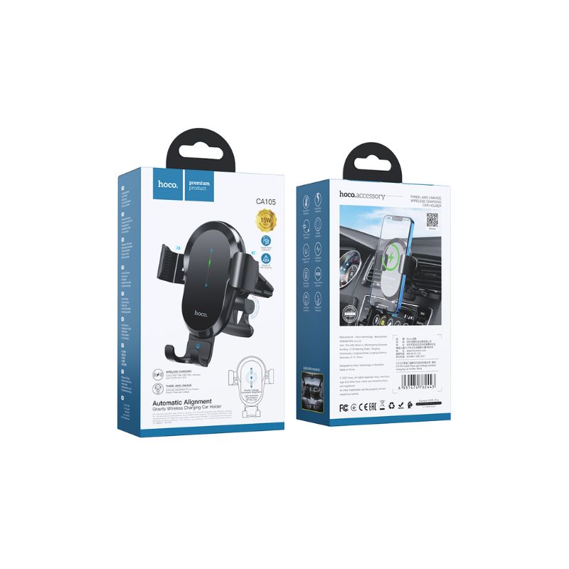 Hoco CA105 Guide three-axis linkage wireless charging car holder - black