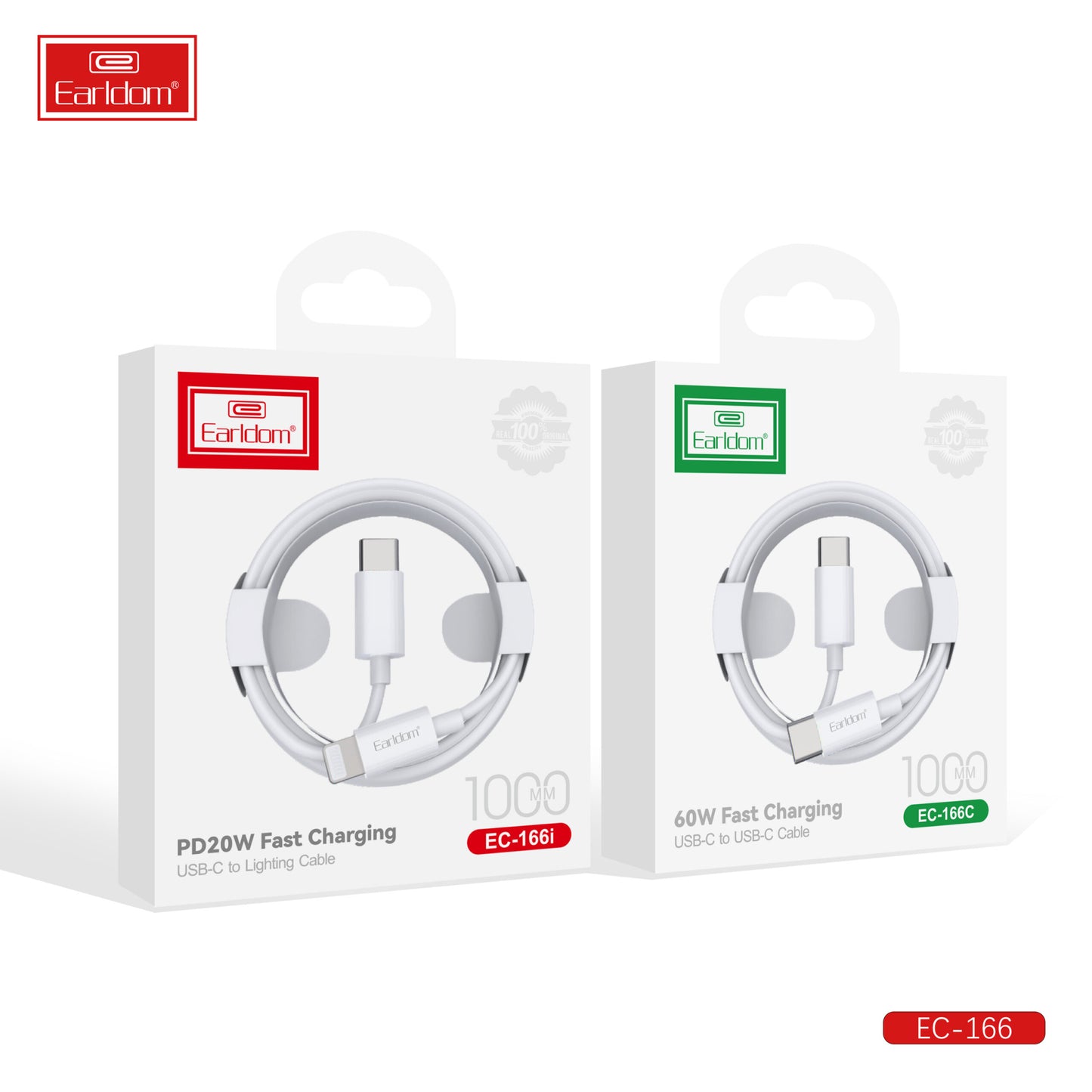 Câble de charge rapide Earldom 60 W USB-C vers USB-C 1000 mm Blanc EC-166C