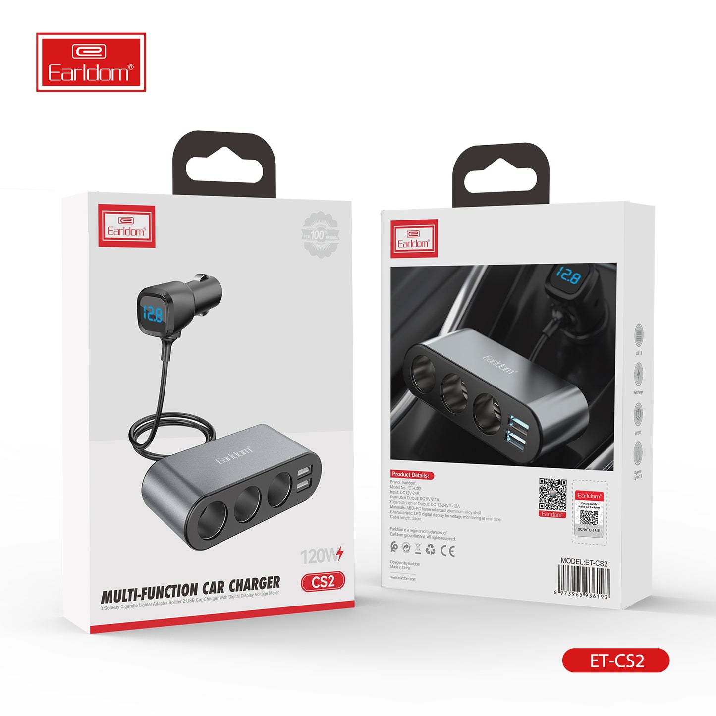 Chargeur de voiture Earldom 4 USB 3,1 A CS32 sans câble