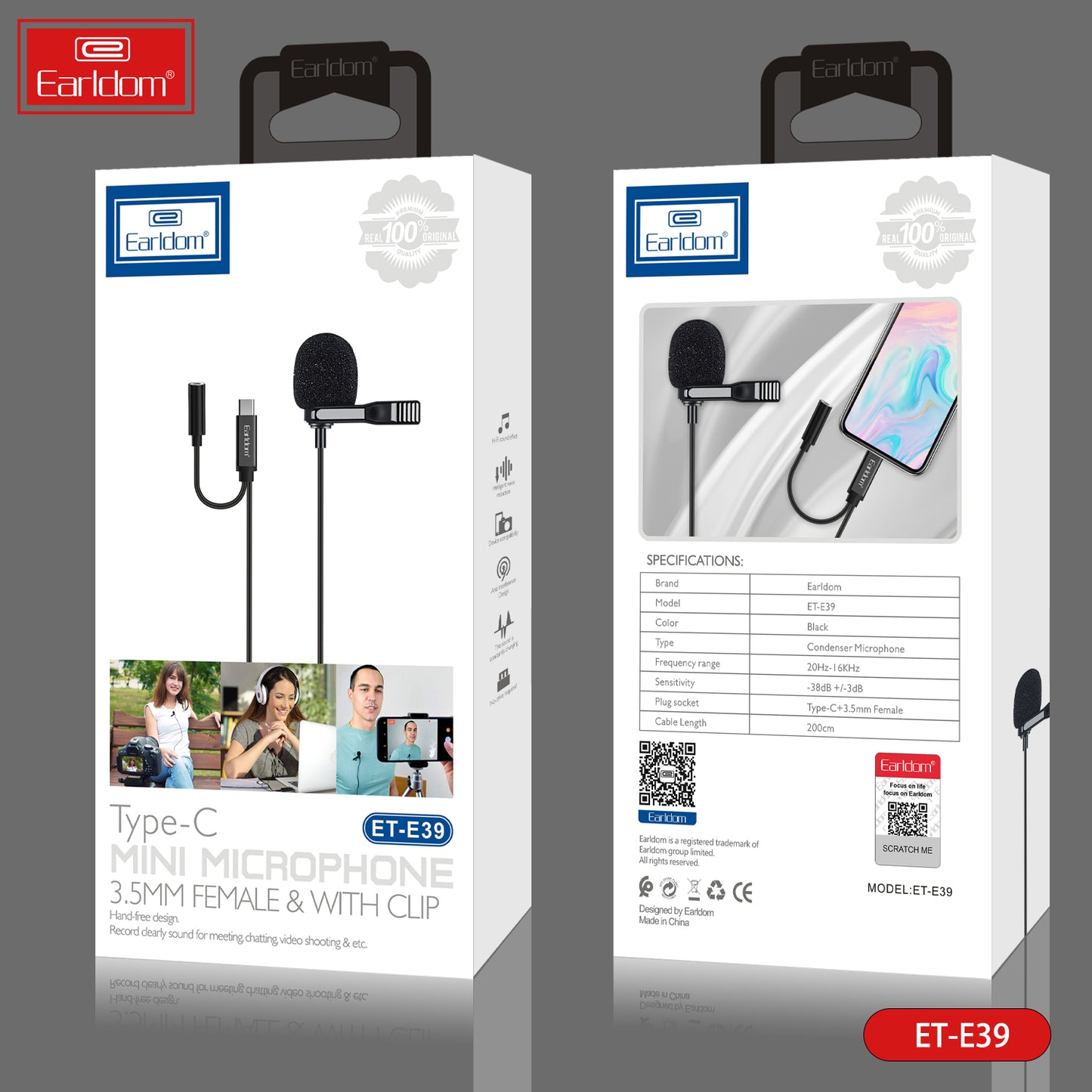 Microphone miniature Earldom 3,5 mm femelle avec clip noir E39