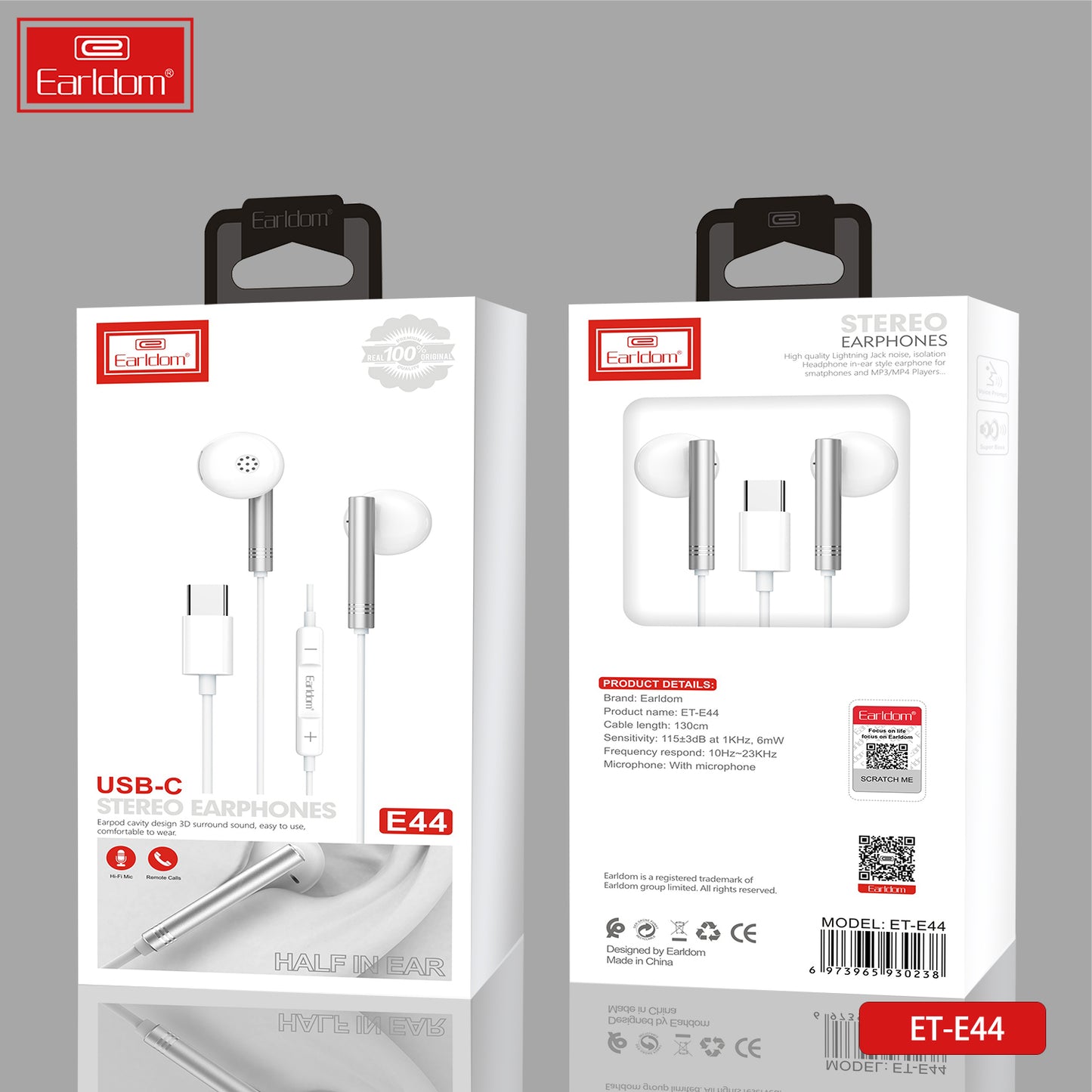 Écouteurs stéréo USB-C Earldom blancs E44