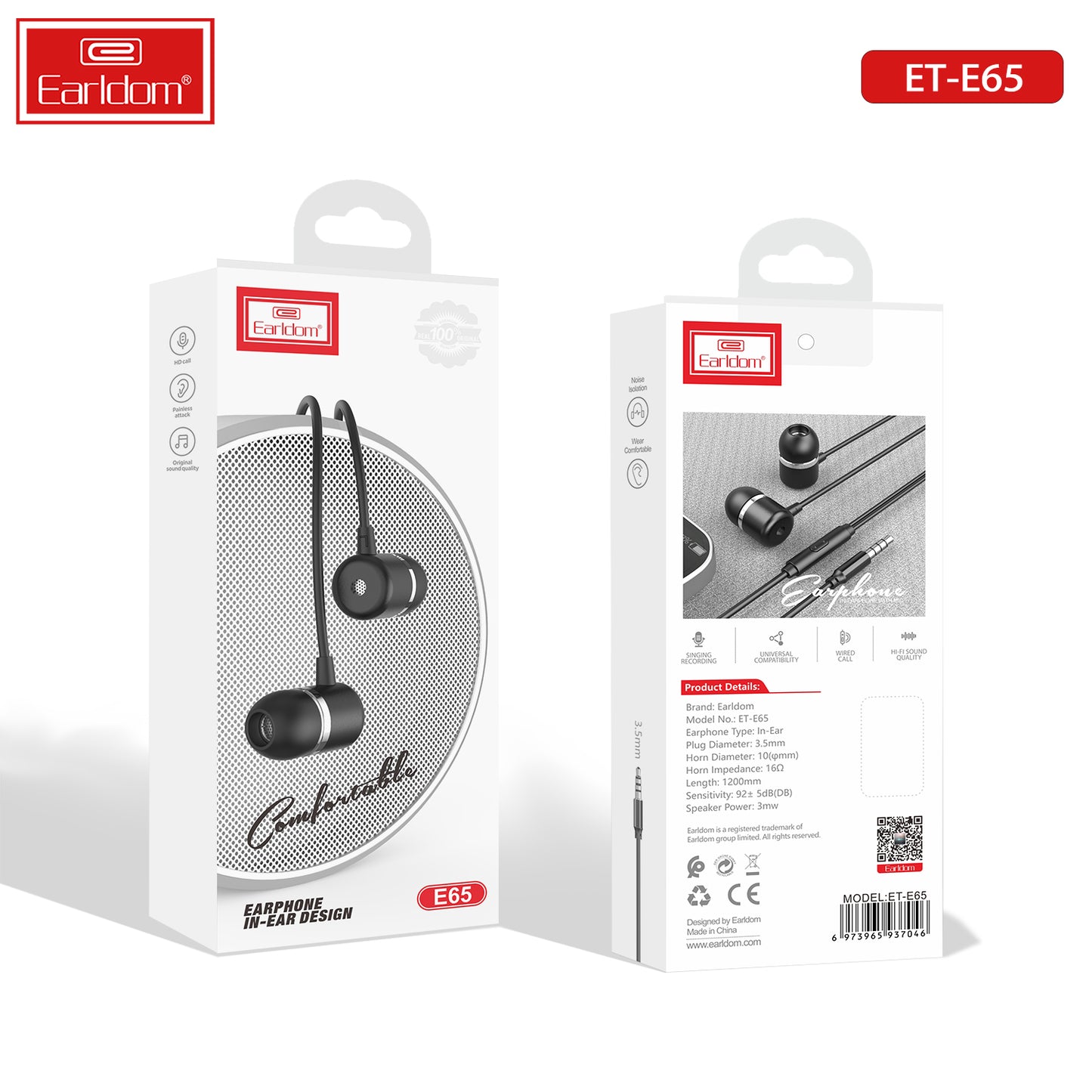 Écouteurs intra-auriculaires confortables Earldom, noirs E65