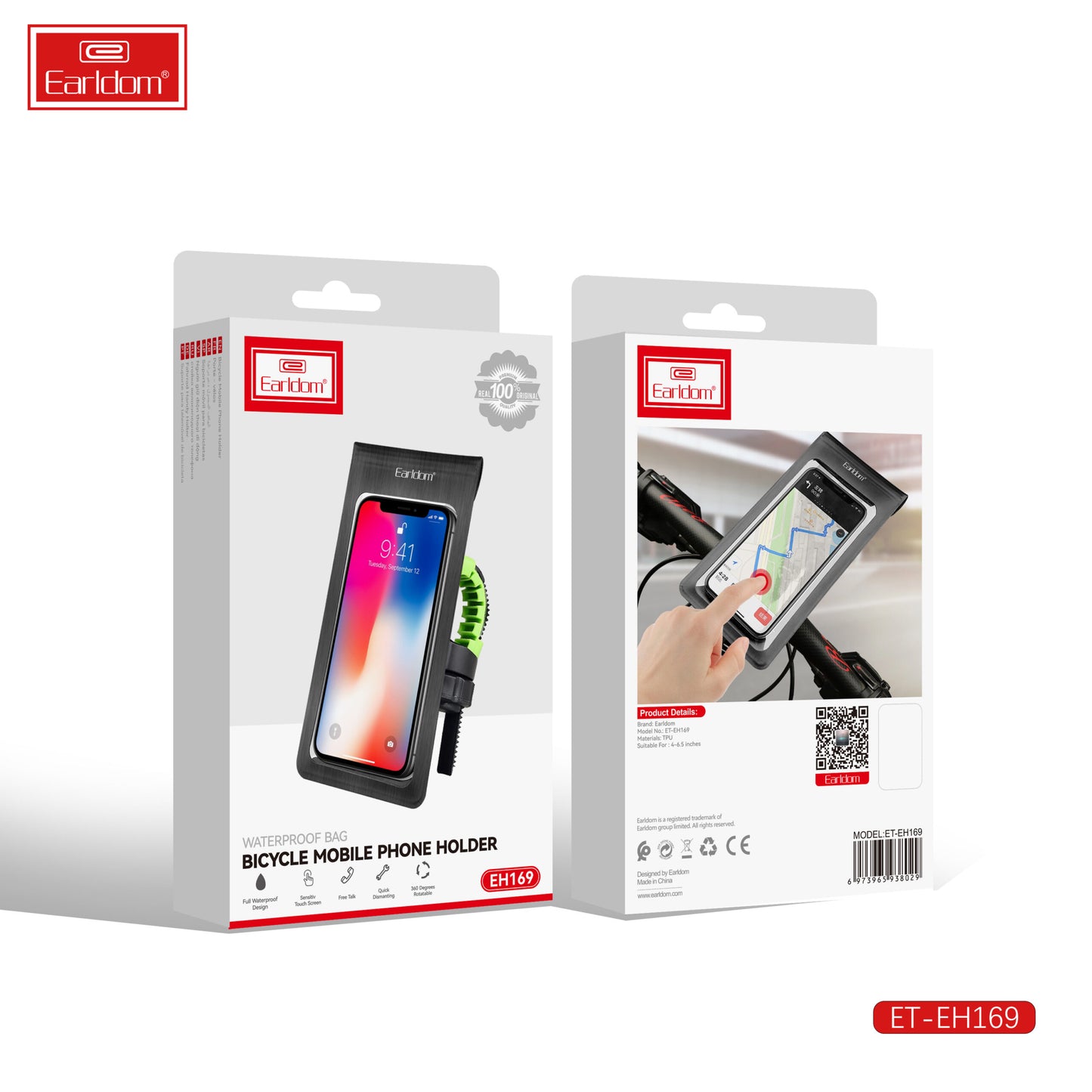 Support de téléphone portable étanche pour vélo Earldom, noir EH169
