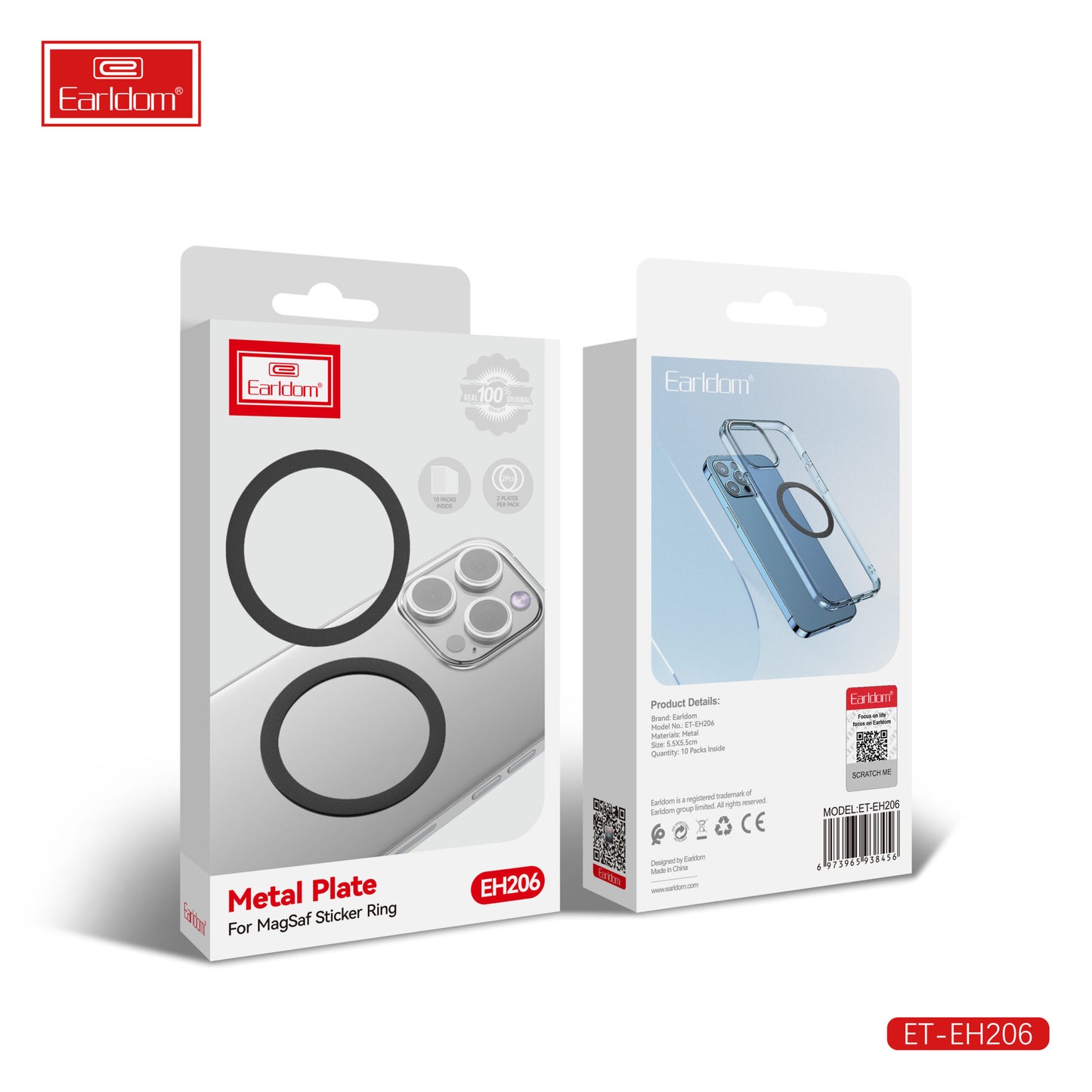 Plaque métallique Earldom pour anneau autocollant MagSaf noir EH26