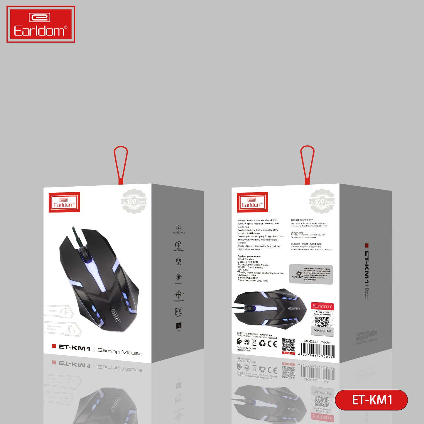 Souris gaming Earldom ET-KM1, design ergonomique, noire