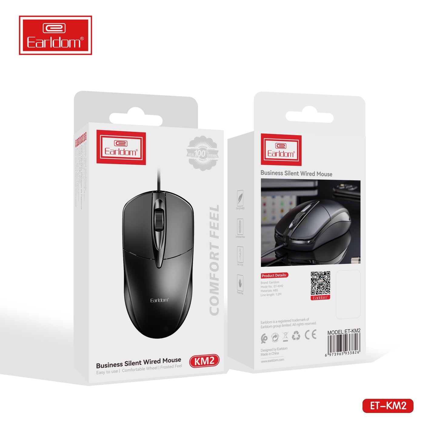 Souris filaire silencieuse Earldom Business KM2) Noire Facile à utiliser