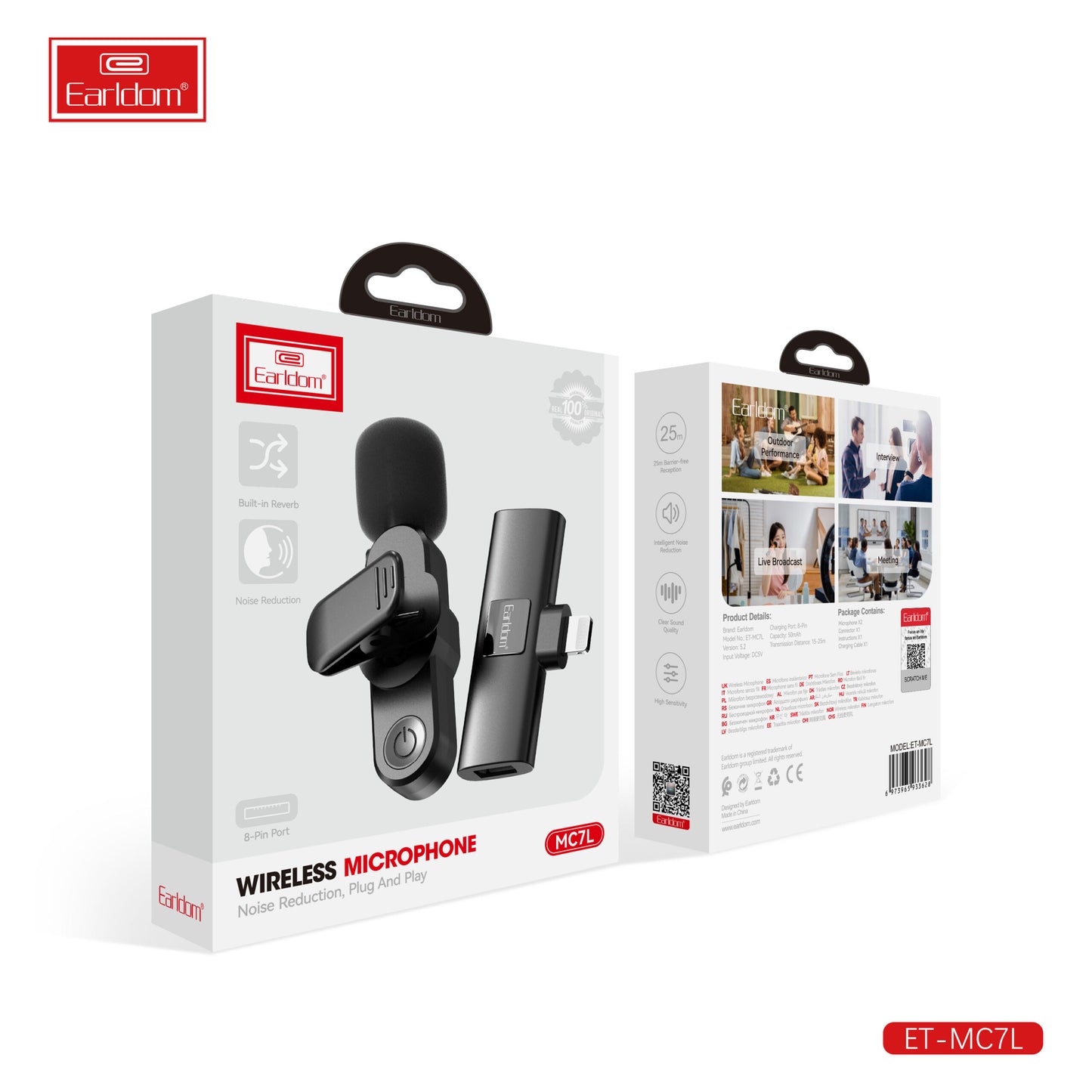 Microphone sans fil Earldom MC7L noir avec port 8 broches