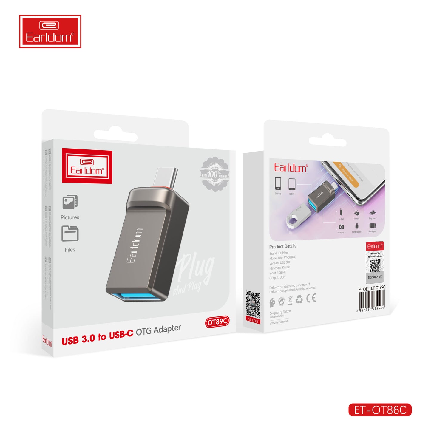 Adaptateur Earldom USB 3.0 vers USB-C OTG Noir OT89C