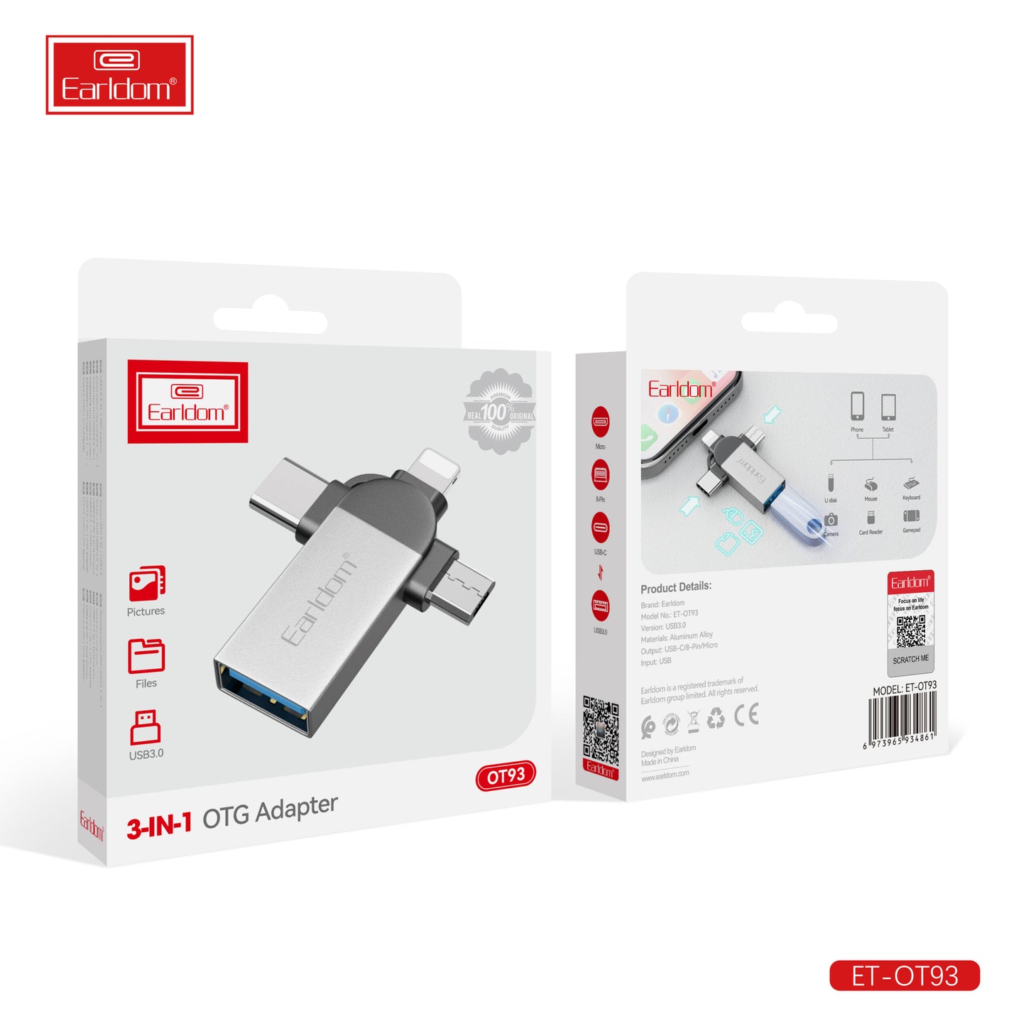 Adaptateur OTG 3-en-1 Earldom OT93