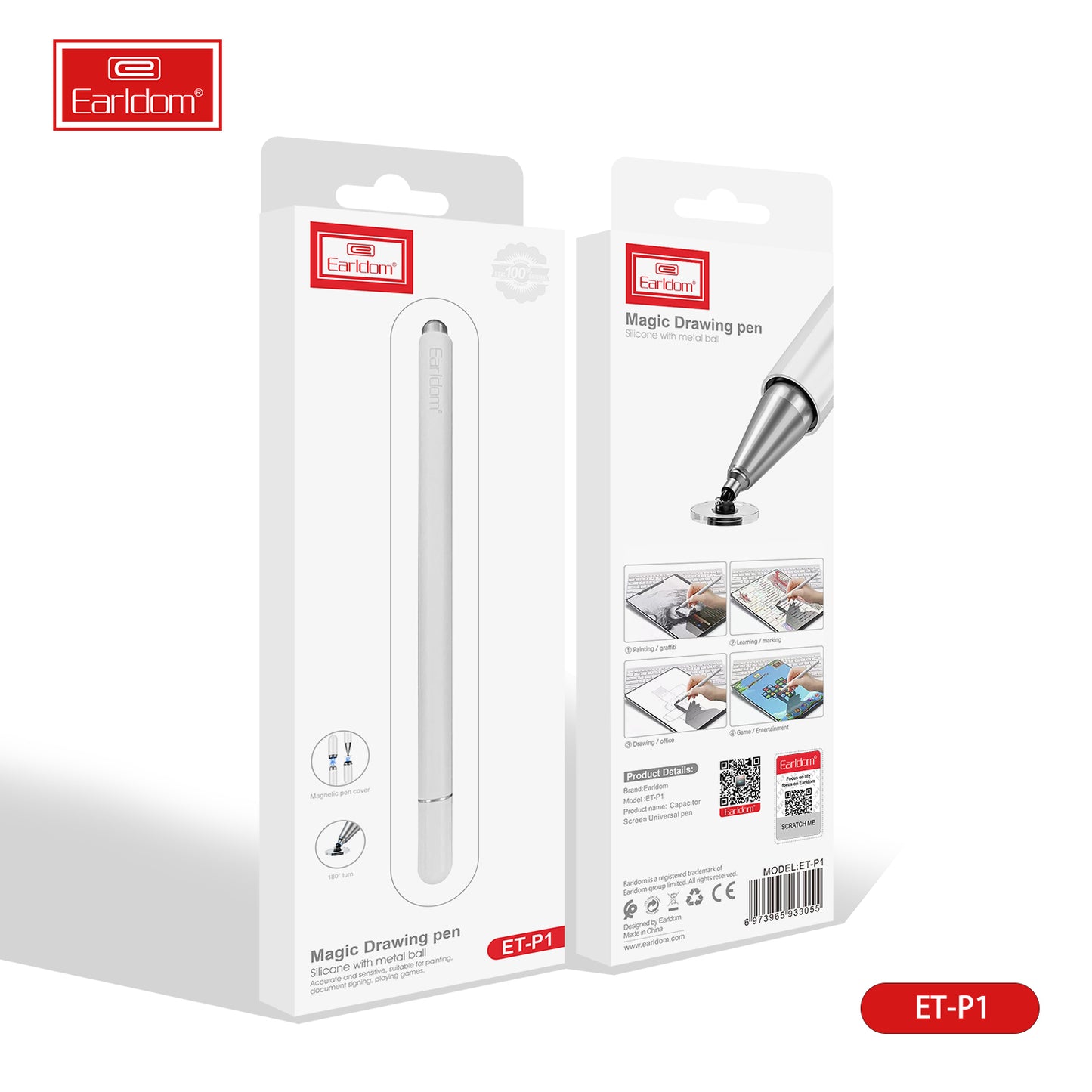 Stylo à dessin magique Earldom en silicone avec bille métallique blanche ET-P1