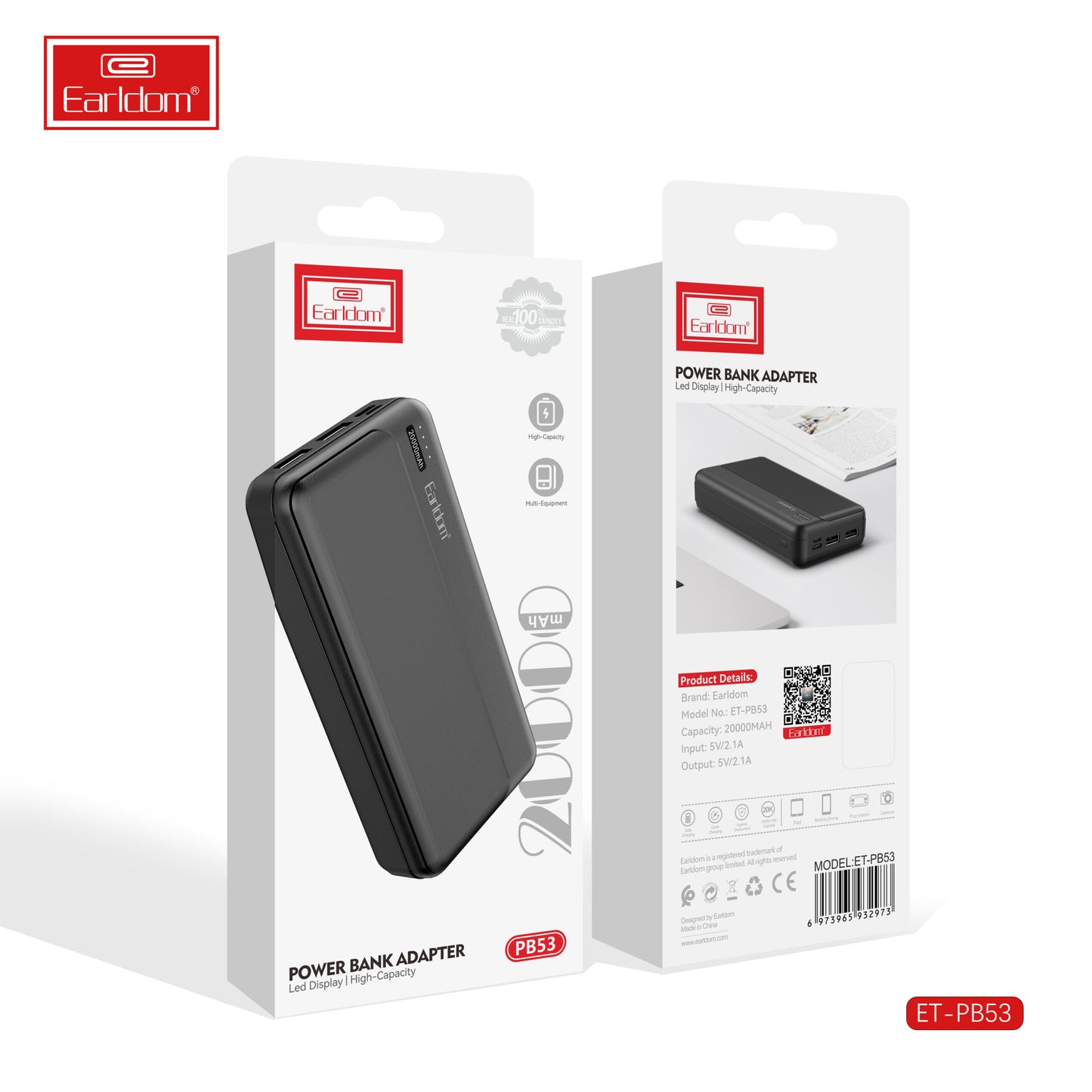Adaptateur secteur Earldom Power Bank Noir PB53