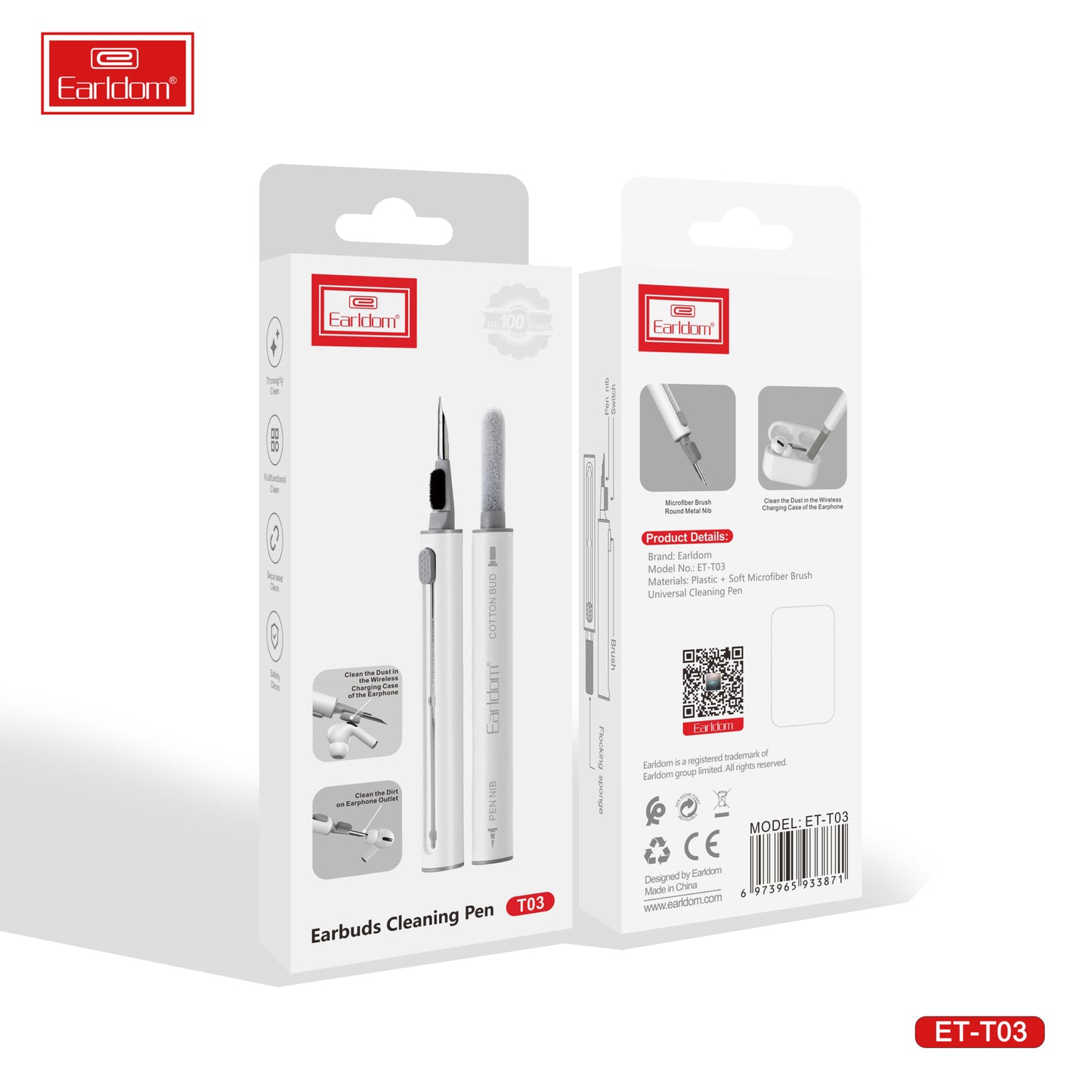 Stylo nettoyant pour écouteurs Earldom T03 Blanc