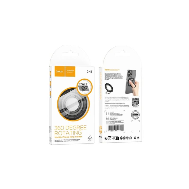 Hoco GH3 Enjoy 360-degree rotating magnetic mobile phone ring holder - black